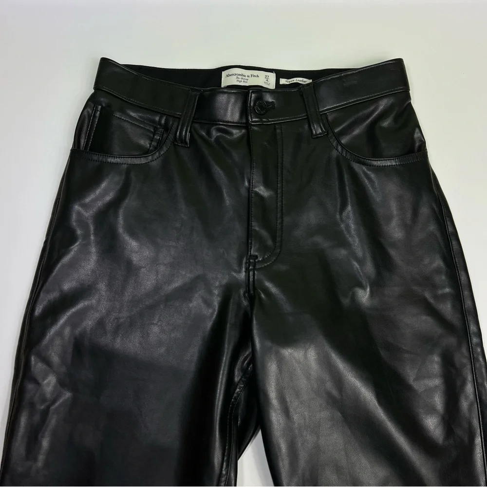 ABERCROMBIE & FITCH the skinny high rise black vegan leather pants size 27/4 - Picture 3 of 9